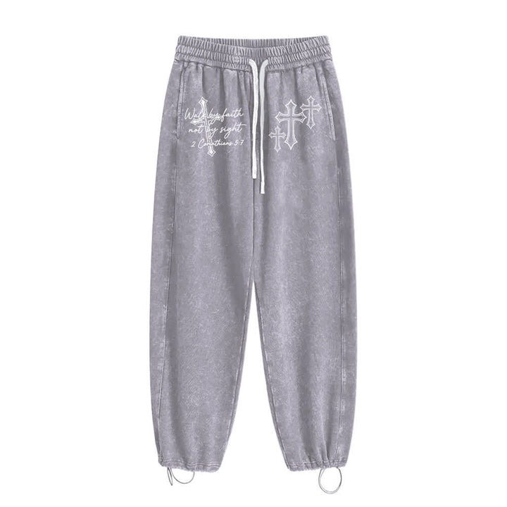 Christianartworkshop Scripture Walk By Faith Ornate Cross Statement Washed Sweatpants - image 6