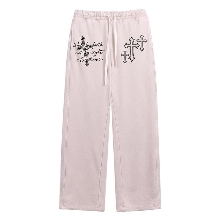 Christianartworkshop Scripture Walk By Faith Ornate Cross Statement Washed Sweatpants - Apricot - 2XL - image 17
