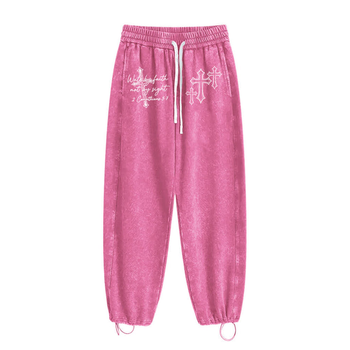 Christianartworkshop Scripture Walk By Faith Ornate Cross Statement Washed Sweatpants - image 15