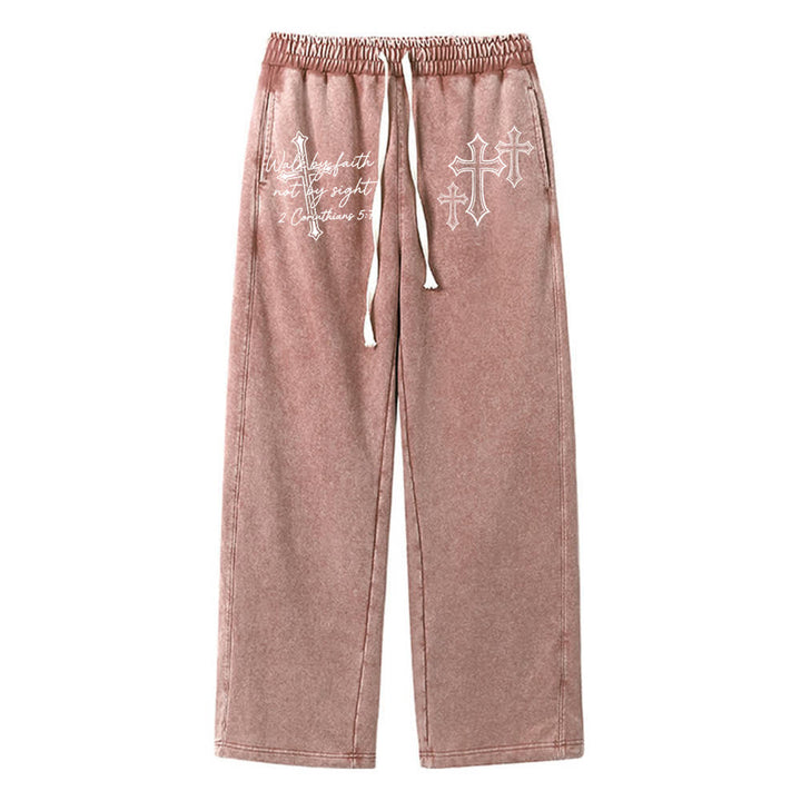 Christianartworkshop Scripture Walk By Faith Ornate Cross Statement Washed Sweatpants - Brown - 2XL - image 11