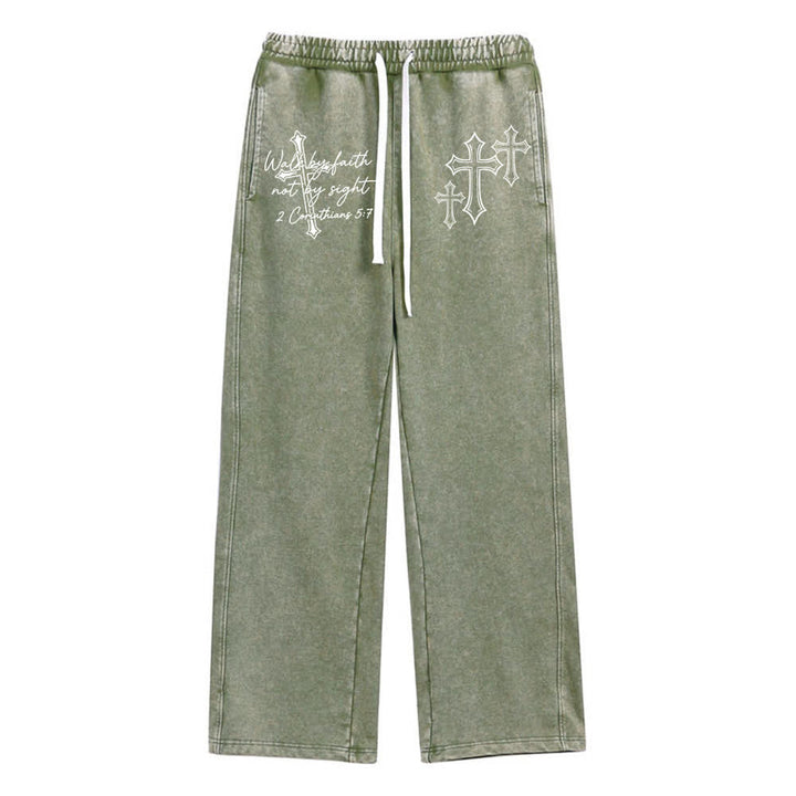 Christianartworkshop Scripture Walk By Faith Ornate Cross Statement Washed Sweatpants - Army Green - 2XL - image 8