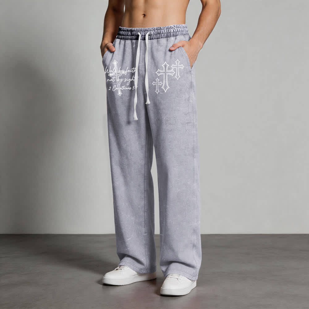 Christianartworkshop Scripture Walk By Faith Ornate Cross Statement Washed Sweatpants - image 7