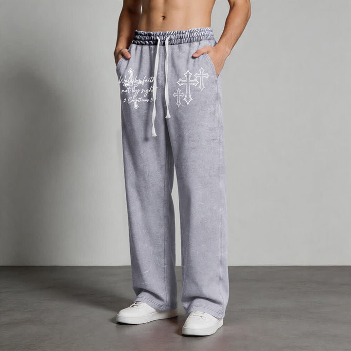 Christianartworkshop Scripture Walk By Faith Ornate Cross Statement Washed Sweatpants - image 7