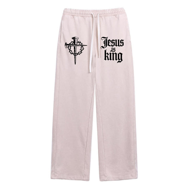 Christianartworkshop Gothic Nail Cross Jesus Is King Statement Washed Sweatpants - Apricot - XL - image 15