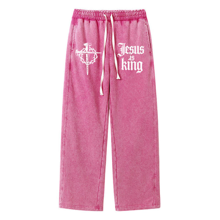 Christianartworkshop Gothic Nail Cross Jesus Is King Statement Washed Sweatpants - Rose - XL - image 12