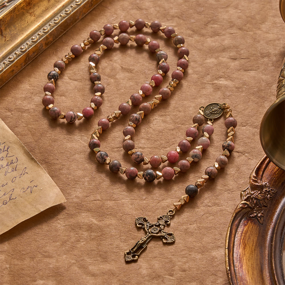 Christianartworkshop Miraculous Medal & Crucifix of 6 mm Round Multicolor Natural Black Line Rosary - Miraculous Medal & Crucifix - image 0