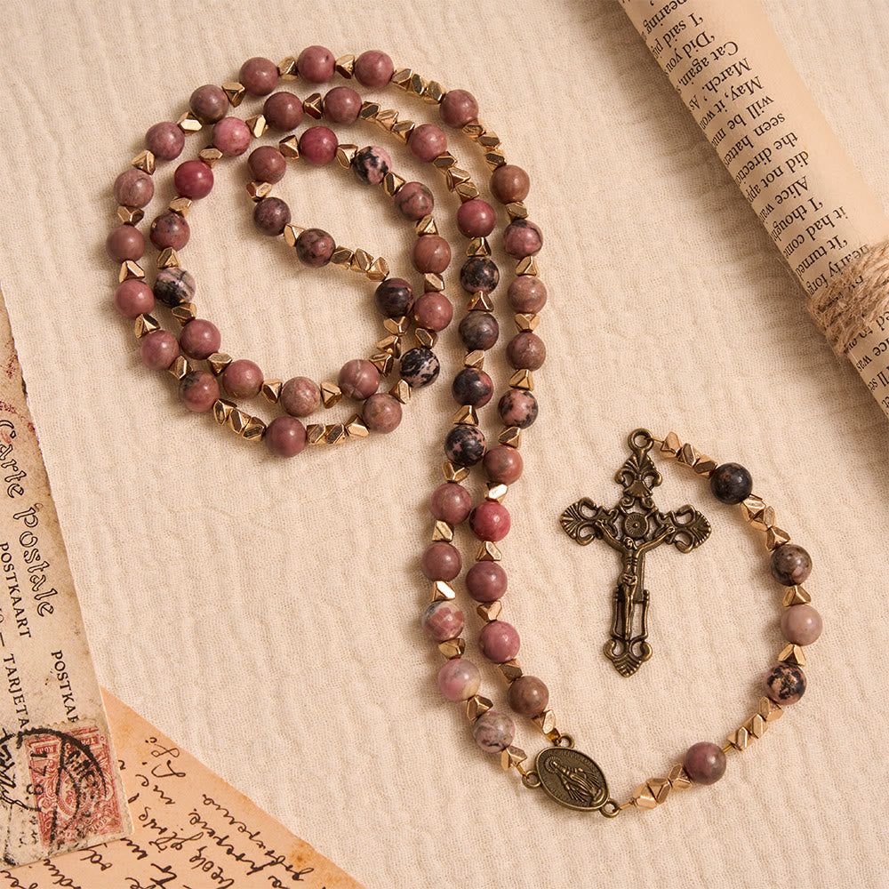 Christianartworkshop Miraculous Medal & Crucifix of 6 mm Round Multicolor Natural Black Line Rosary - image 1