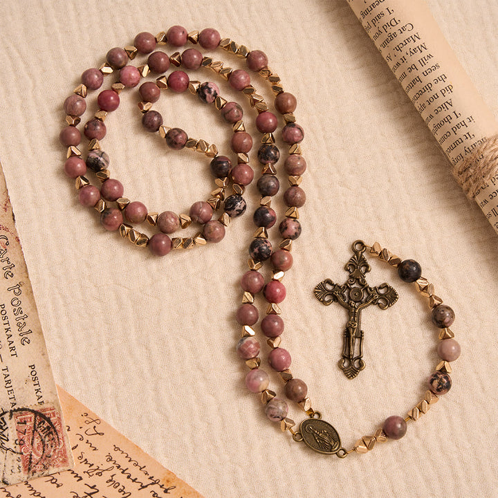 Christianartworkshop Miraculous Medal & Crucifix of 6 mm Round Multicolor Natural Black Line Rosary - image 1