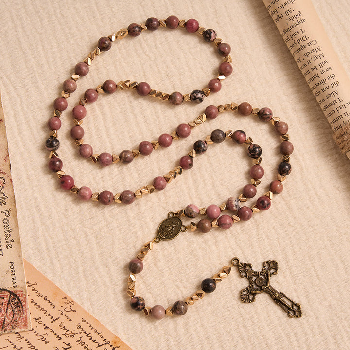 Christianartworkshop Miraculous Medal & Crucifix of 6 mm Round Multicolor Natural Black Line Rosary - image 2