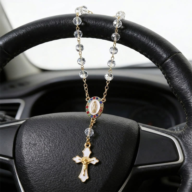 Christianartworkshop Elegant Enamel Medallion Crucifix Car Rosary: Emblem of Peace‑Filled Sacred Comfort - image 9