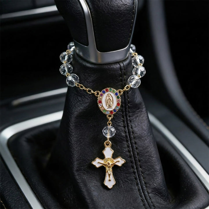 Christianartworkshop Elegant Enamel Medallion Crucifix Car Rosary: Emblem of Peace‑Filled Sacred Comfort - image 10