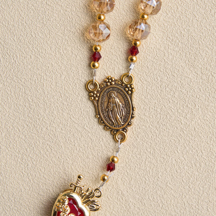 Christianartworkshop Champagne Faceted Glass Rosary With Sacred Heart Charms: Emblem of Enduring Divine Love - image 6