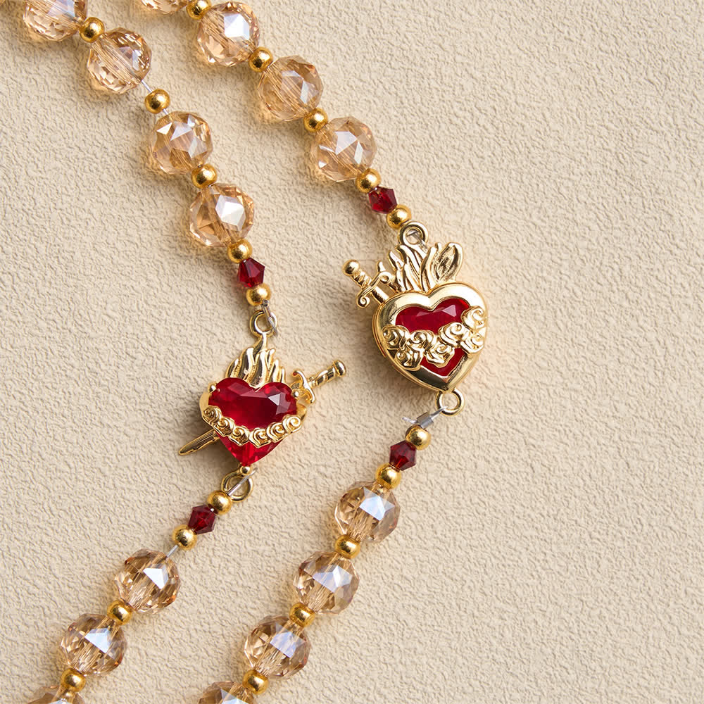 Christianartworkshop Champagne Faceted Glass Rosary With Sacred Heart Charms: Emblem of Enduring Divine Love - image 5