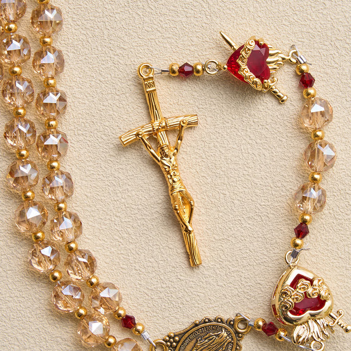 Christianartworkshop Champagne Faceted Glass Rosary With Sacred Heart Charms: Emblem of Enduring Divine Love - image 7