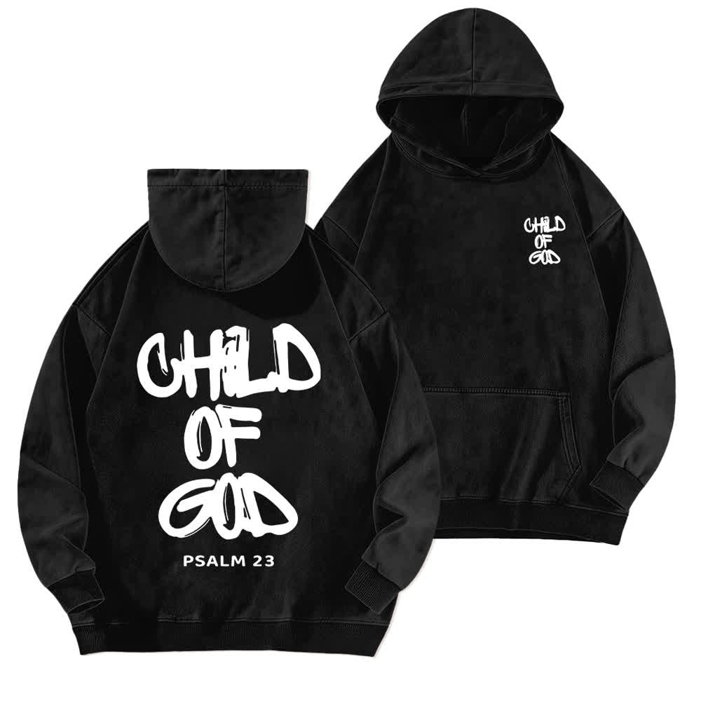 Christianartworkshop Inspirational Child Of God Psalm 23 Front & Back Print Washed Hoodie - Black - 5XL - image 3