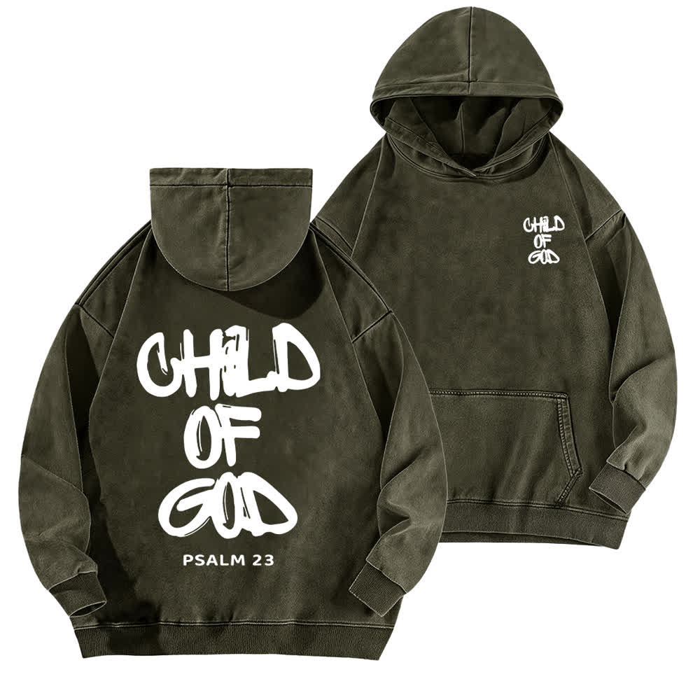 Christianartworkshop Inspirational Child Of God Psalm 23 Front & Back Print Washed Hoodie - Army Green - 5XL - image 6