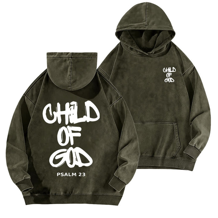 Christianartworkshop Inspirational Child Of God Psalm 23 Front & Back Print Washed Hoodie - Army Green - 5XL - image 6