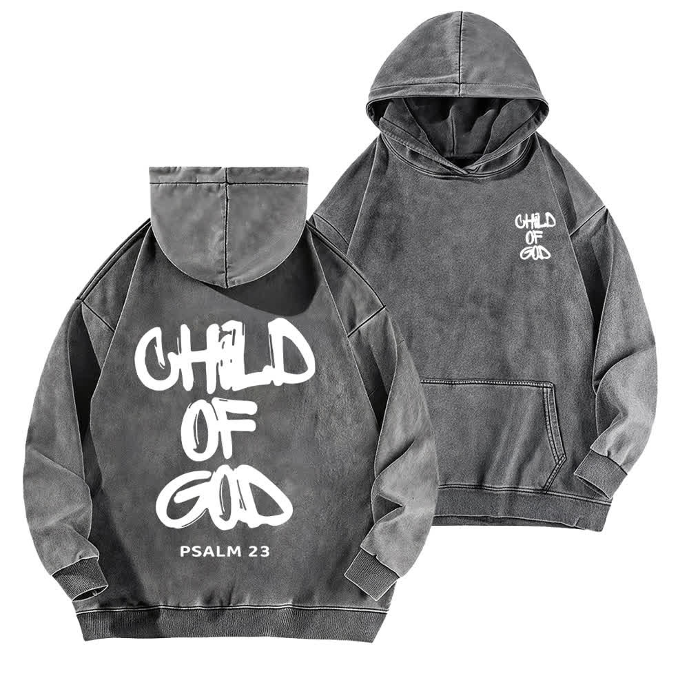 Christianartworkshop Inspirational Child Of God Psalm 23 Front & Back Print Washed Hoodie - Grey - 5XL - image 12