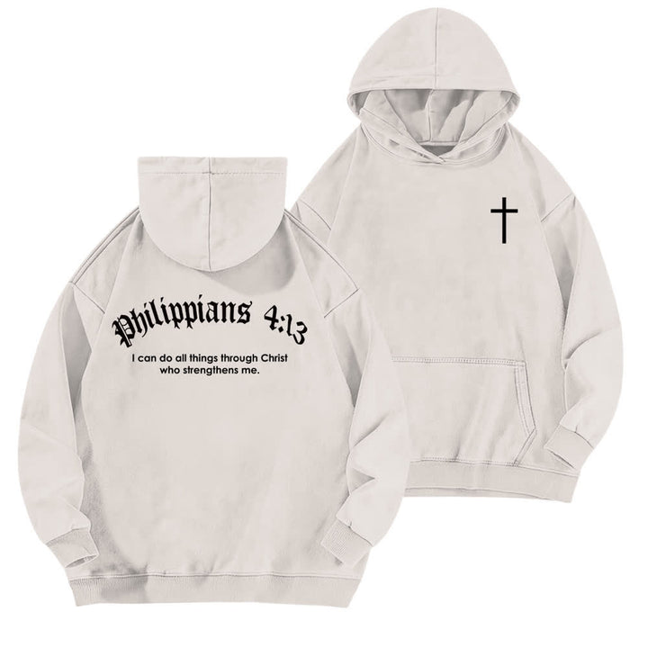 Christianartworkshop Philippians 4:13 Gothic Back Print Cross Washed Hoodie - White - 5XL - image 3