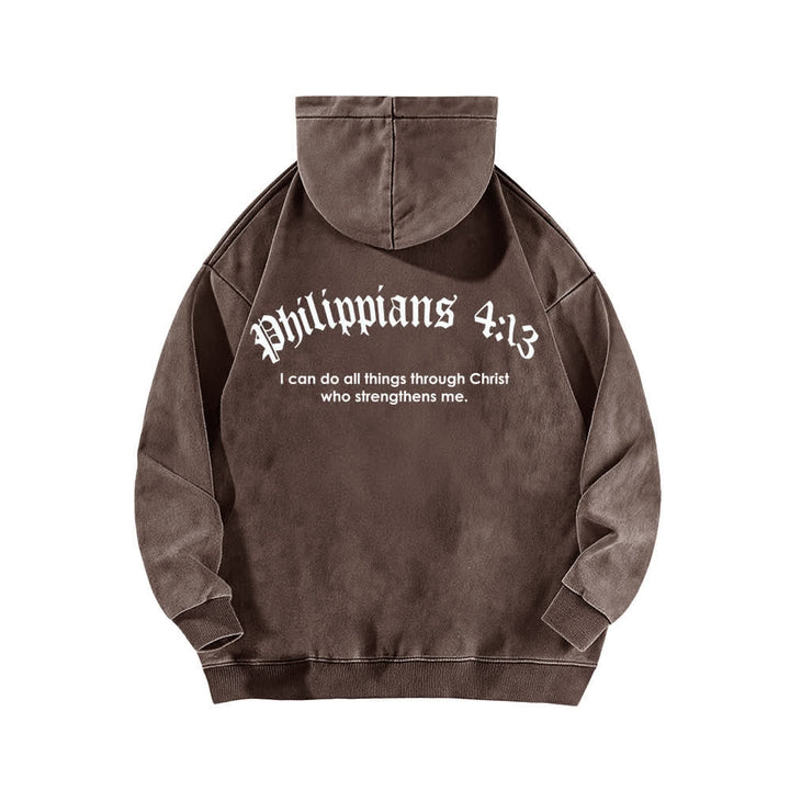 Christianartworkshop Philippians 4:13 Gothic Back Print Cross Washed Hoodie - image 13