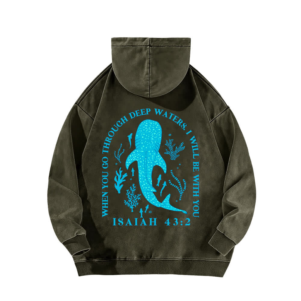 Christianartworkshop Deep Waters Isaiah 43:2 Whale Shark Washed Hoodie - image 13