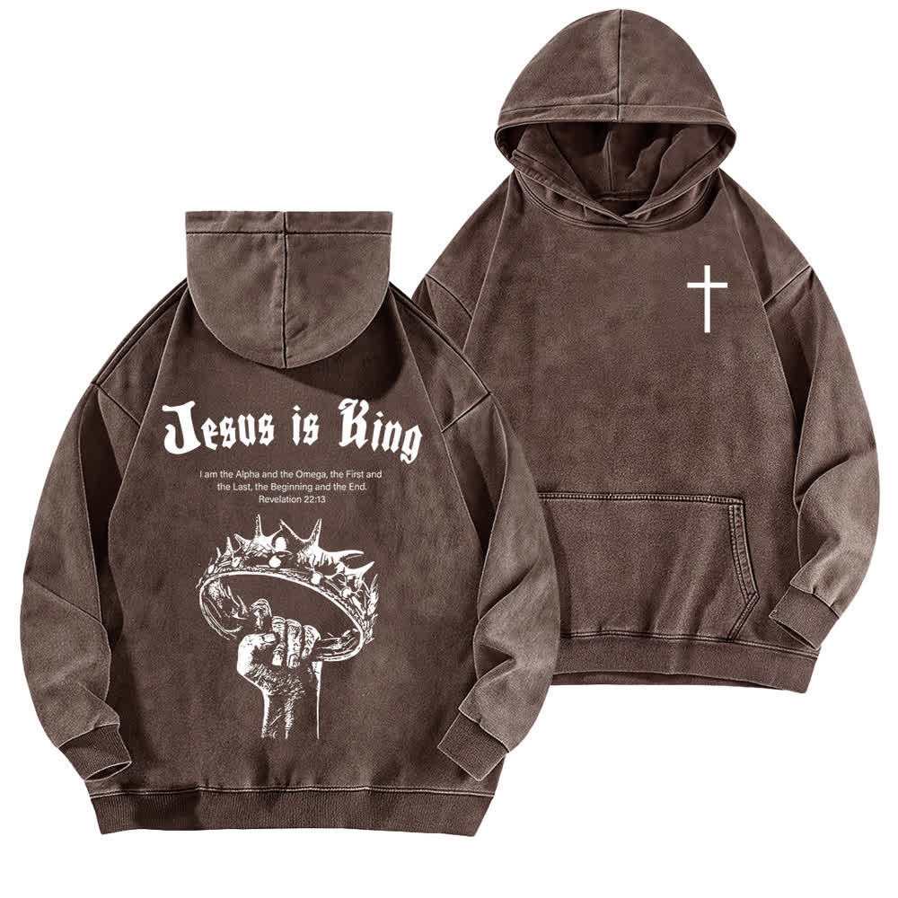 Christianartworkshop Jesus Is King Crown Of Thorns Washed Hoodie - Brown - 5XL - image 12