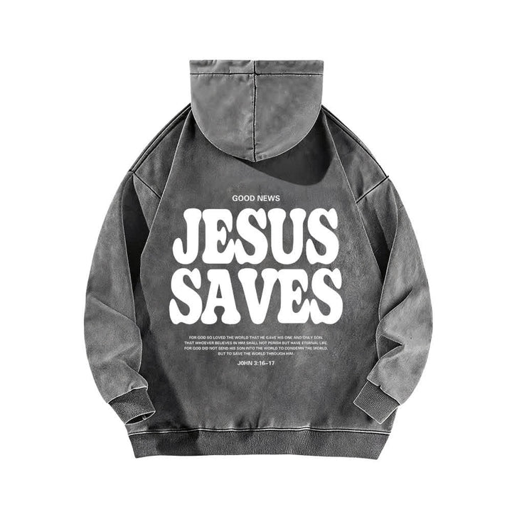 Christianartworkshop Jesus Saves Good News Front And Back Washed Hoodie - image 4