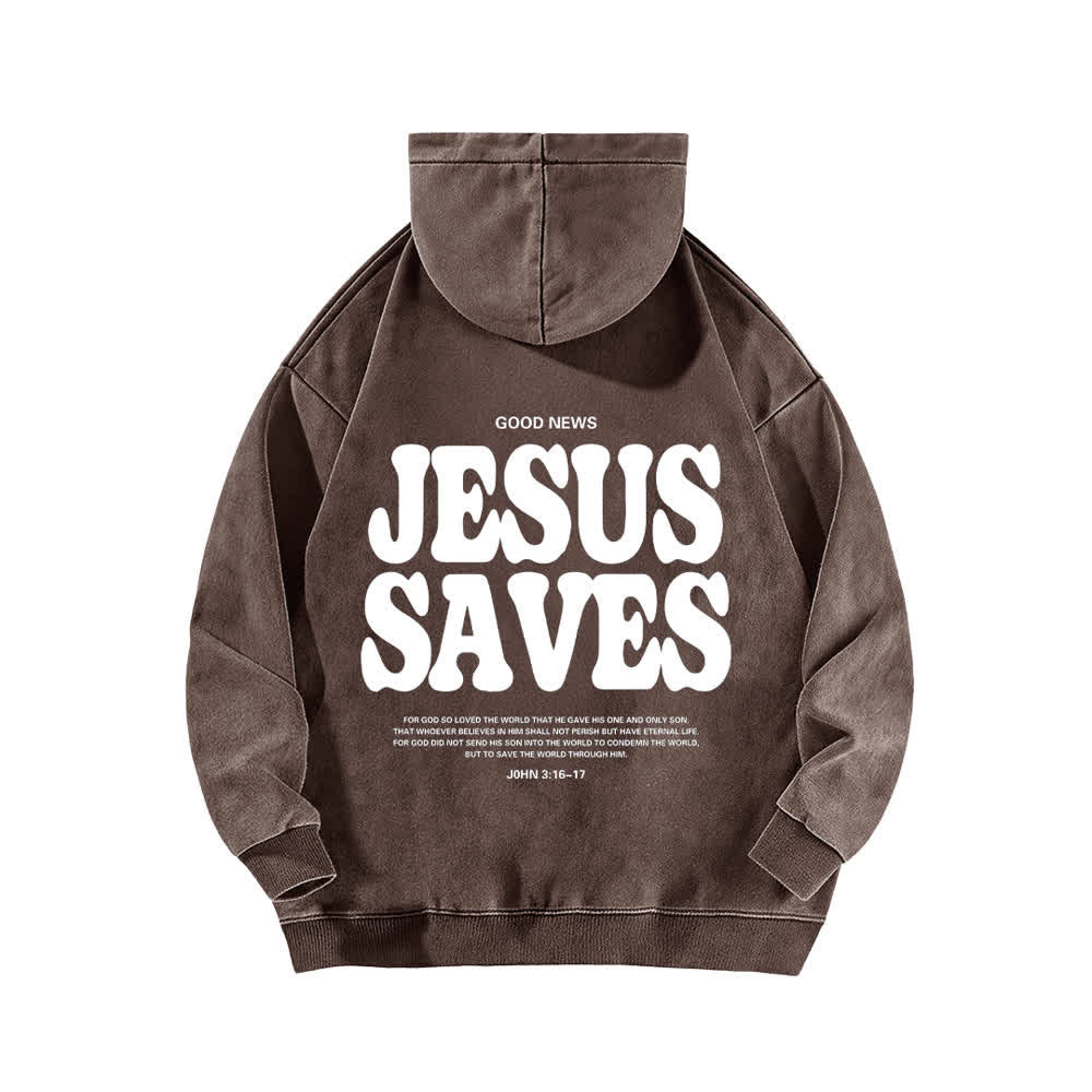 Christianartworkshop Jesus Saves Good News Front And Back Washed Hoodie - image 10