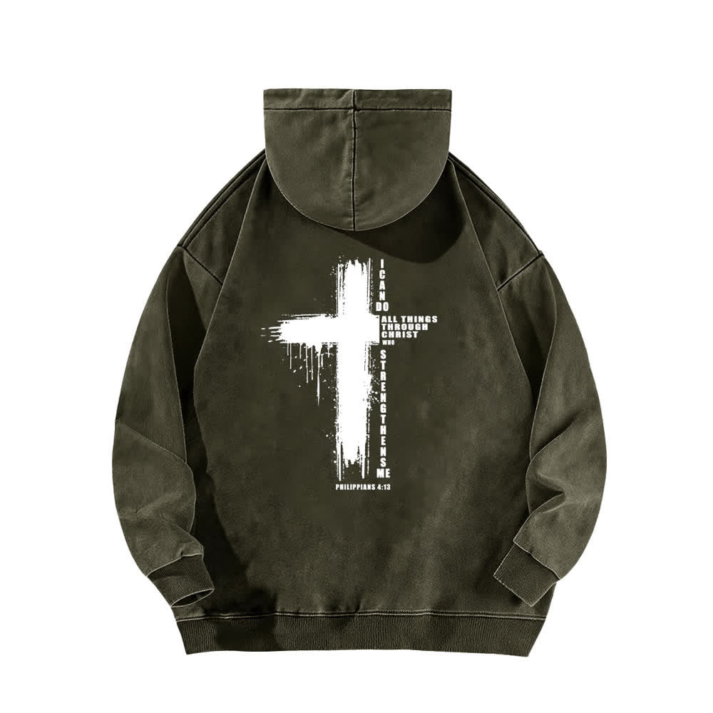 Christianartworkshop Vintage Cross Philippians 4:13 Front And Back Washed Hoodie - image 1