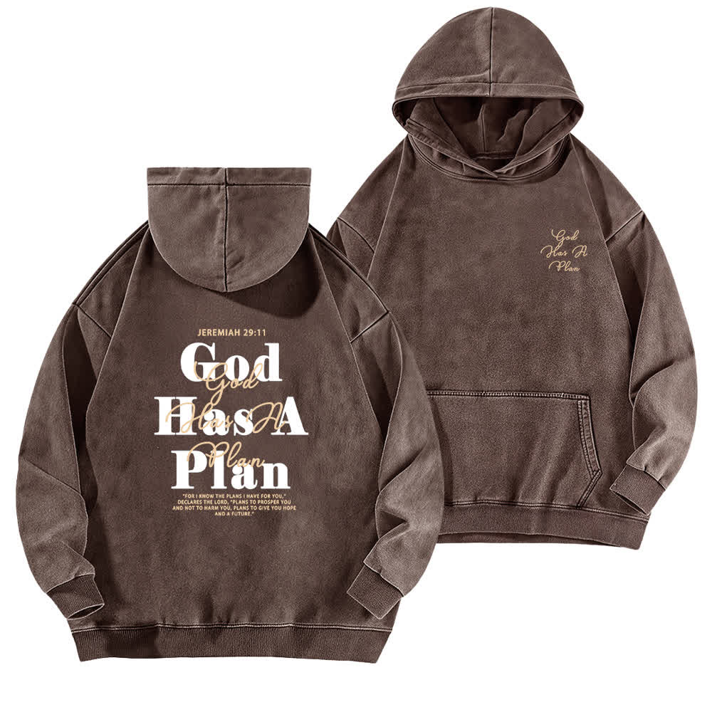 Christianartworkshop God Has A Plan Vintage Brown Washed Hoodie - Brown - 5XL - image 0