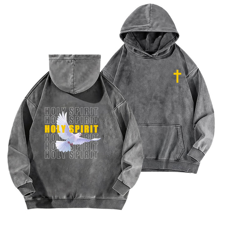 Christianartworkshop Holy Spirit Dove Graphic Oversized Black Washed Hoodie - Grey - 5XL - image 9