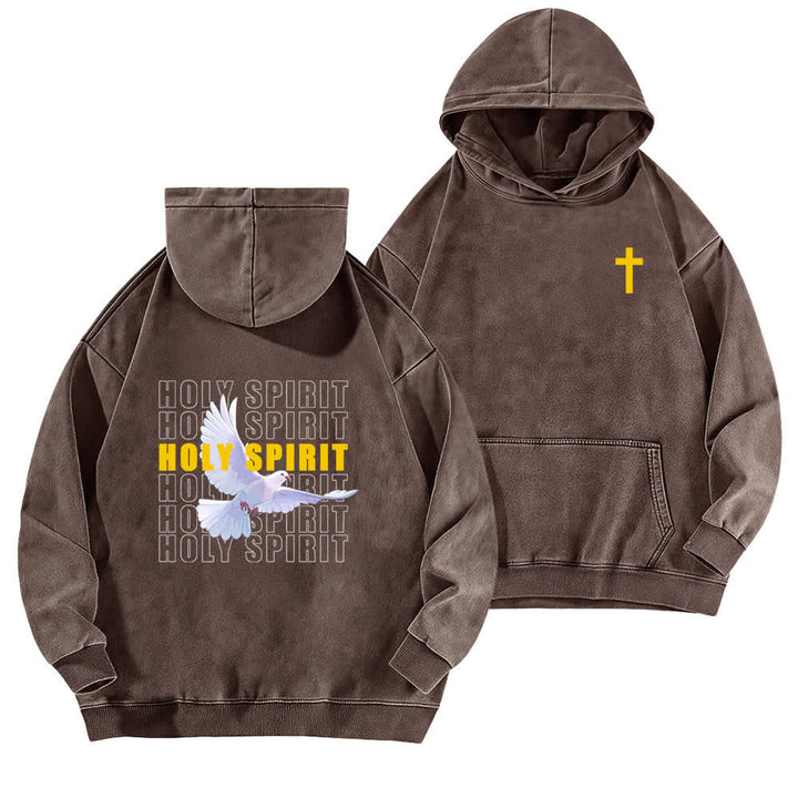 Christianartworkshop Holy Spirit Dove Graphic Oversized Black Washed Hoodie - Brown - 5XL - image 12