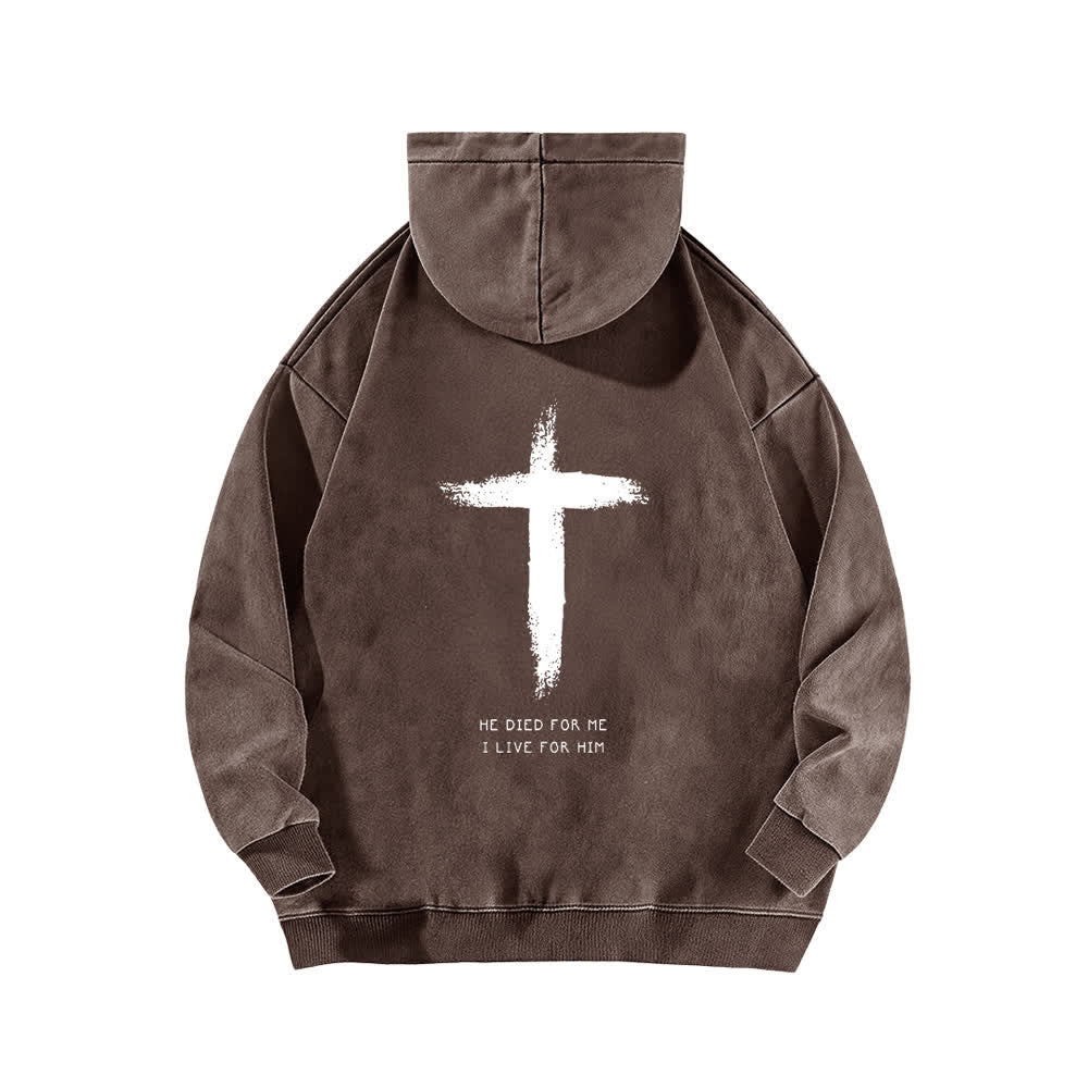 Christianartworkshop He Died For Me Cross Back Print Washed Hoodie - image 10