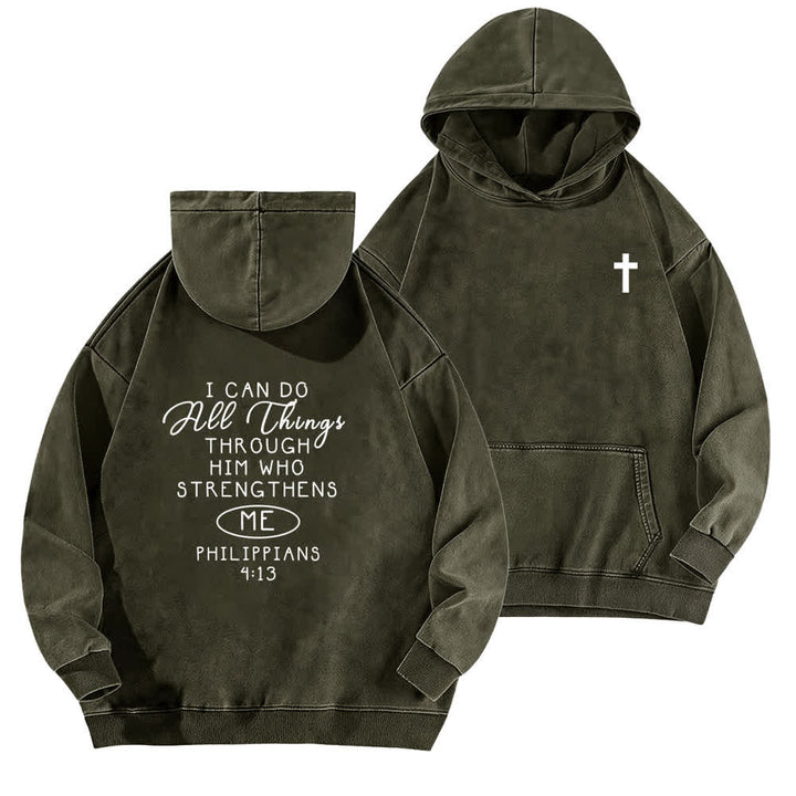 Christianartworkshop I Can Do All Things Cross Chest Washed Hoodie - Army Green - 5XL - image 9