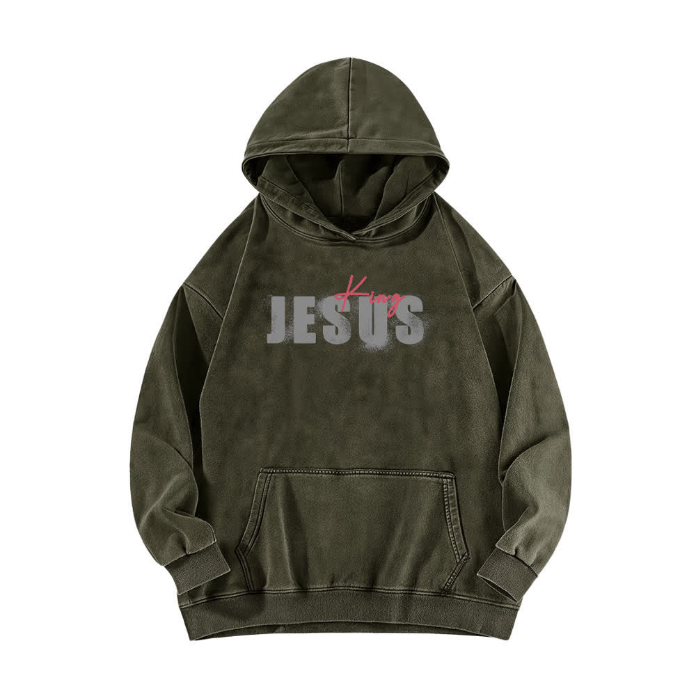 Christianartworkshop Jesus King Front And Back Print Washed Hoodie - image 11