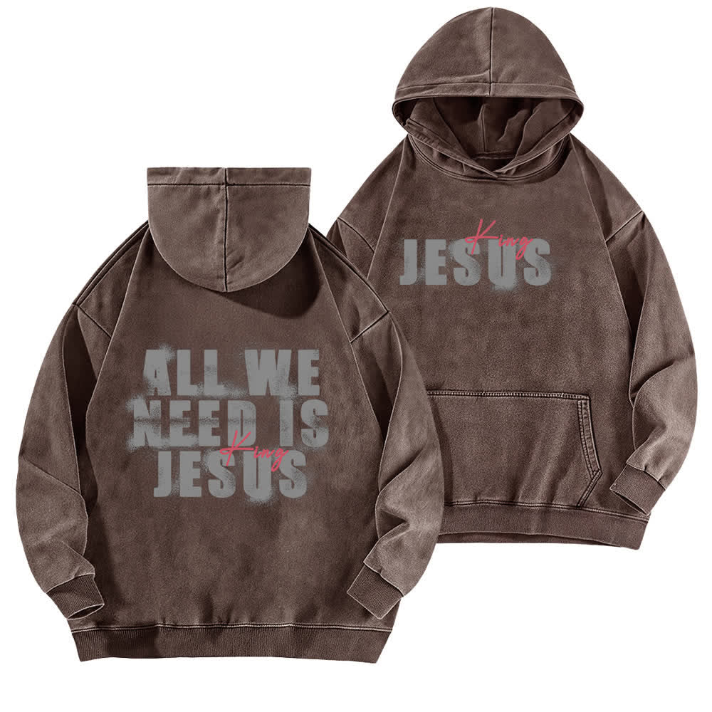 Christianartworkshop Jesus King Front And Back Print Washed Hoodie - Brown - 5XL - image 12