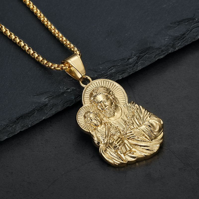 Christianartworkshop Engraved St.Joseph Medallion Pendant Necklace: Token of Steadfast Divine Care - Golden - image 0