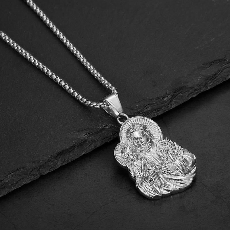 Christianartworkshop Engraved St.Joseph Medallion Pendant Necklace: Token of Steadfast Divine Care - Silver - image 2