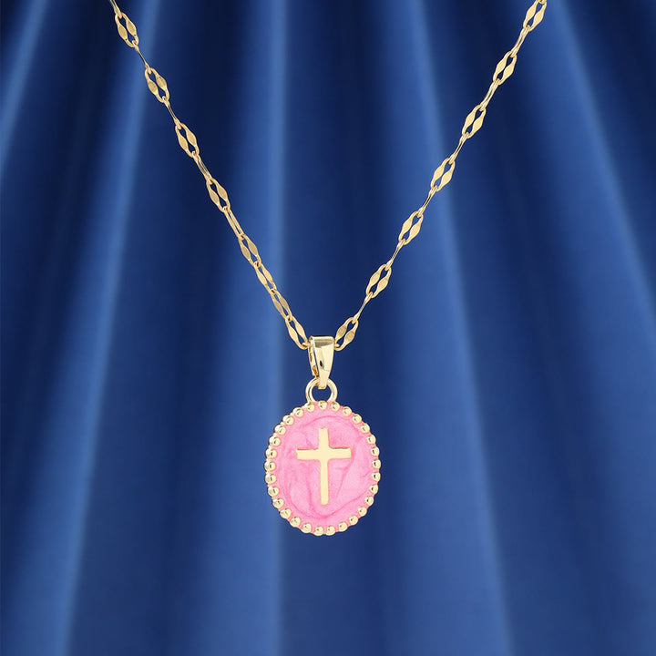 Christianartworkshop Textured Bezel Enamel Cross Oval Necklace: Symbol of Calm Celestial Serenity - image 8