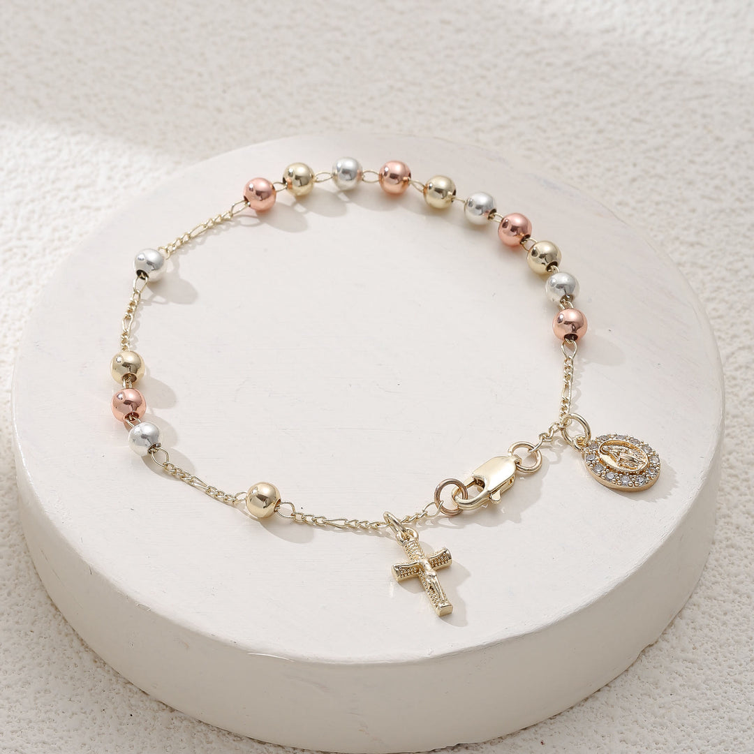 Christianartworkshop Crucifix Bracelet with Our Lady & St. Benedict Medal: Emblem of Divine Solace - Our Lady&Crucifix A - image 0