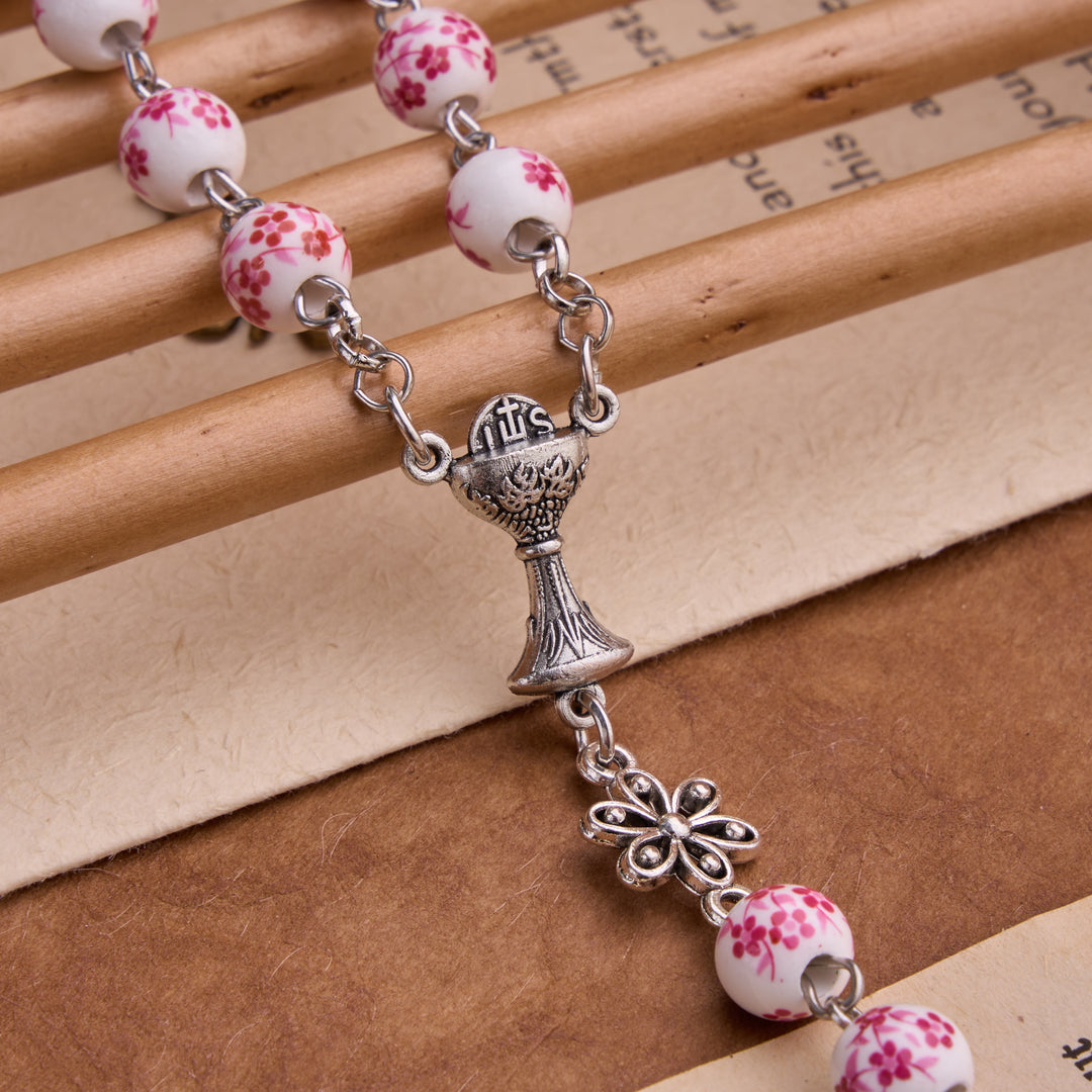 Christianartworkshop Ceramic Rosary With Jeweled Our Lady&Holy Grail Medal: Token of Divine Shelter - image 4