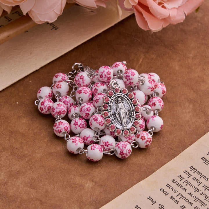 Christianartworkshop Ceramic Rosary With Jeweled Our Lady&Holy Grail Medal: Token of Divine Shelter - image 2