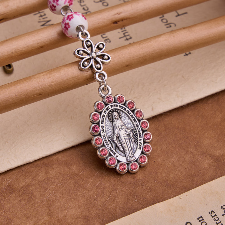 Christianartworkshop Ceramic Rosary With Jeweled Our Lady&Holy Grail Medal: Token of Divine Shelter - image 3