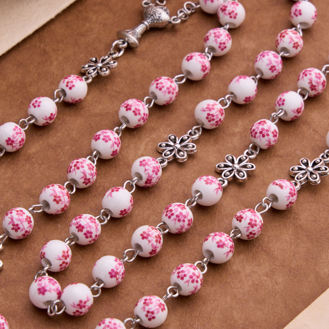 Christianartworkshop Ceramic Rosary With Jeweled Our Lady&Holy Grail Medal: Token of Divine Shelter - image 1