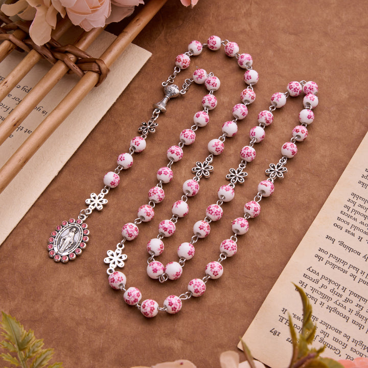 Christianartworkshop Ceramic Rosary With Jeweled Our Lady&Holy Grail Medal: Token of Divine Shelter - Our Lady - image 0