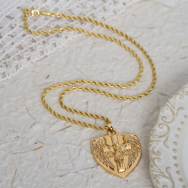 Christianartworkshop Sparkling Stone Shield Crucifix Pendant Necklace: Token of Divine Comfort - image 2