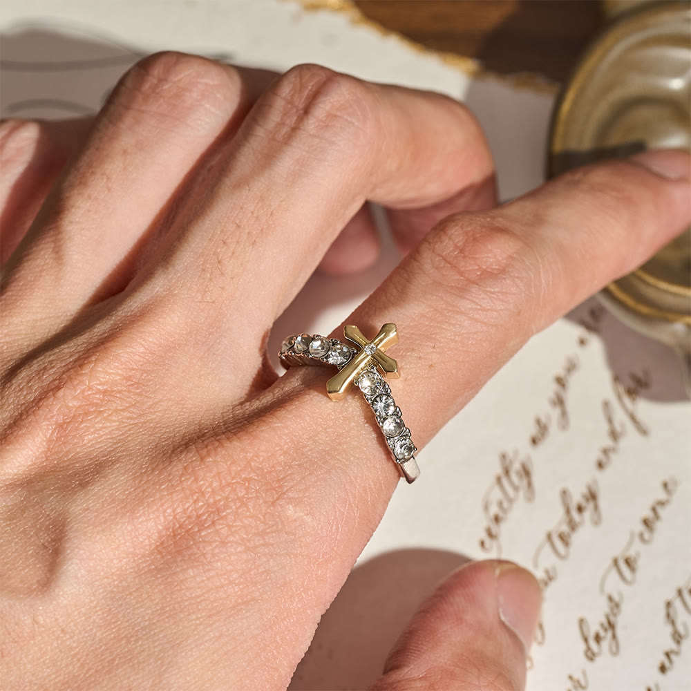 Christianartworkshop Raised Jeweled Cross V‑Shaped Band Ring: Symbol of Celestial Blessing - image 1