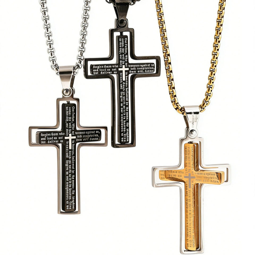 Christianartworkshop Rotatable Lord's Prayer Layered Cross Box‑Chain Necklace: Emblem of Heavenly Shelter - image 2