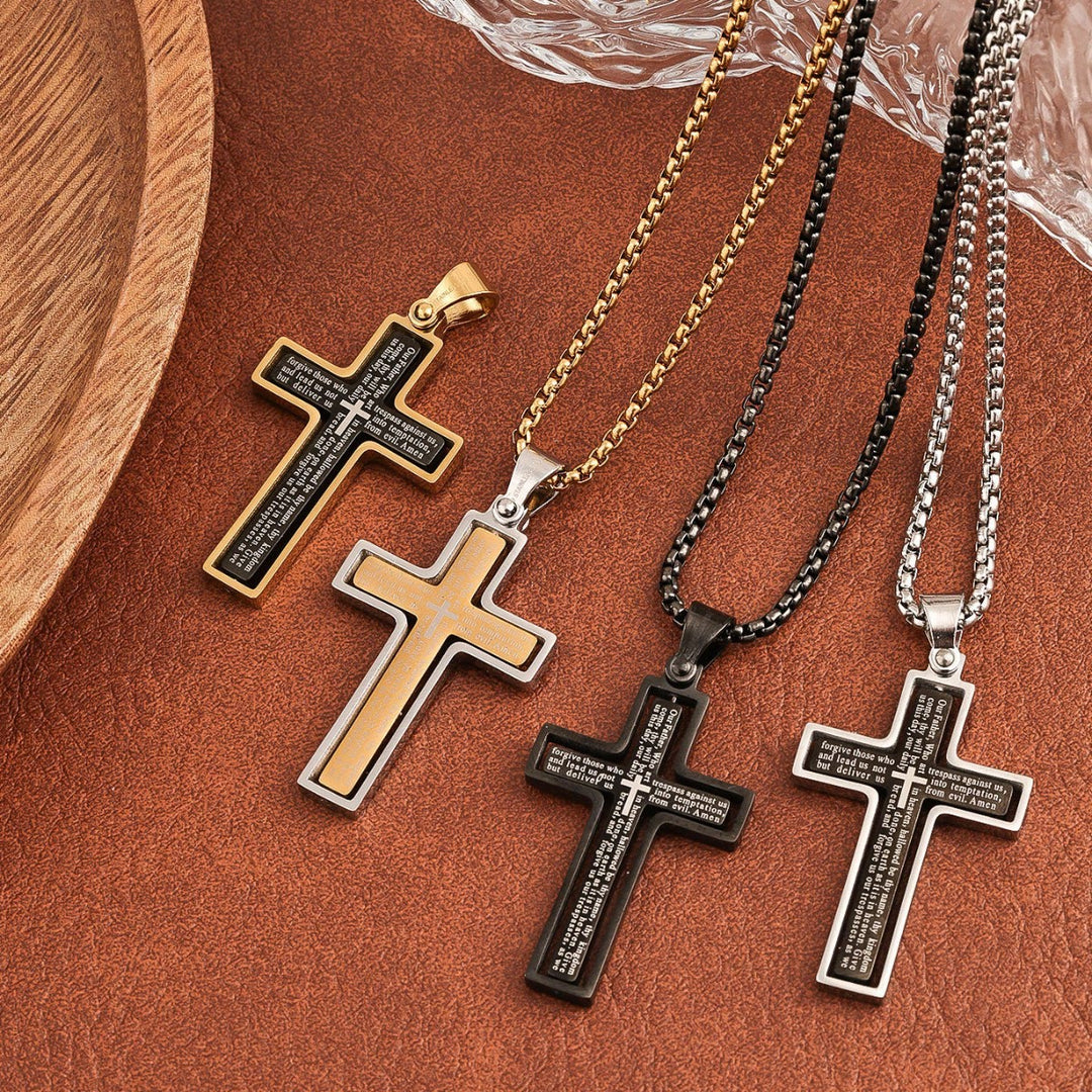 Christianartworkshop Rotatable Lord's Prayer Layered Cross Box‑Chain Necklace: Emblem of Heavenly Shelter - image 1