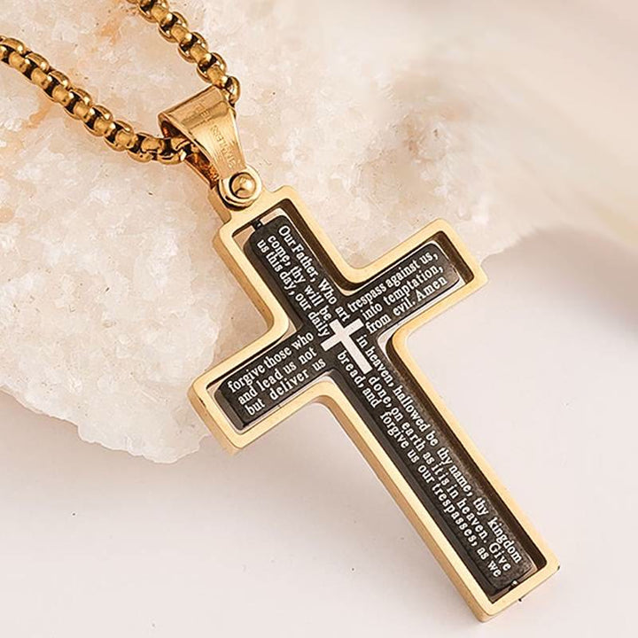 Christianartworkshop Rotatable Lord's Prayer Layered Cross Box‑Chain Necklace: Emblem of Heavenly Shelter - Black&Golden - image 6